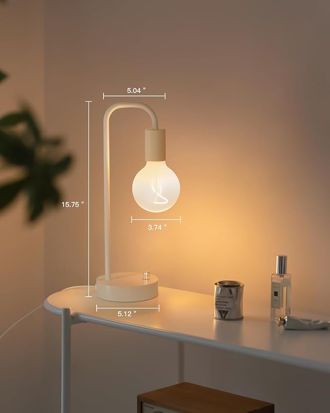 ONEWISH Industrial Small Table Lamp for Bedroom, Fully Dimmable Modern Beside Lamps with 2700K Warm Light Bulb for Kids Reading, White Nightstand Lamps for Living Room, Dorm,Home Office