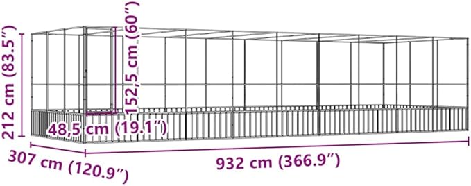 Galvanized Steel Large Flight King Bird Cage with Extension, Steel Outdoor Aviary, Outdoor Indoor Large Bird Cage Aviary Pet House for Cockatiels African Parakeets, 366.9"x120.9"x83.5",-317