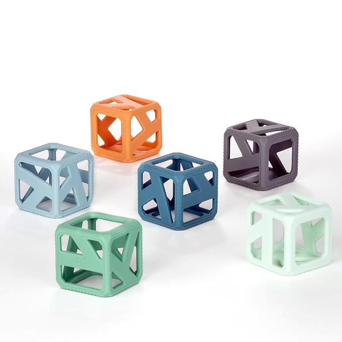 Malarkey Kids Stack N Chew - Mini Cubes Baby Chew Toy Monochrome - Develops Fine Motor Skills, Increases Grip Strength, Stimulates Hand-Eye Coordination (Earthy)