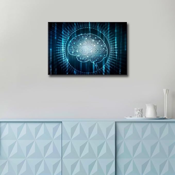 TUMOVO AI Brain Pictures for Living Room Artificial Intelligence Concept Wall Art Prints on Canvas Networking Painting Modern Artwork for Bedroom Office Bathroom Decor Ready to Hang, 24x16in