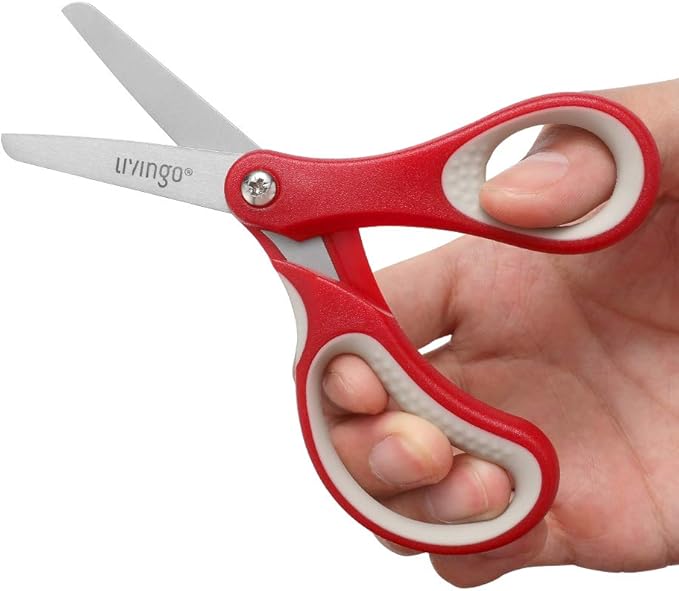 LIVINGO 5" Left and Right Handed Kids Scissors, Safety Blunt Sharp Stainless Steel Blade Scissors for Children School Teacher Use Crafting Cutting Paper, 3 Pack Assorted Colors