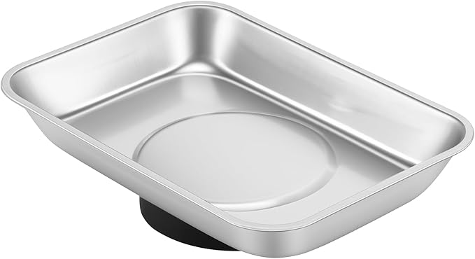JEUIHAU 12 Packs Magnetic Tray, Stainless Steel Magnetic Parts Tray, Silver Magnetic Tool Tray for Collecting Wrenches, Screws, Bolts, Nuts, Small Parts, 3.6 x 2.4/5.9 x 2.5 Inches