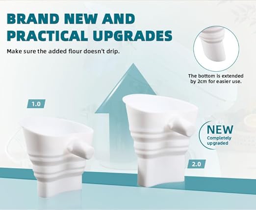 2-Pack Stand Mixer Funnel Set with Scraper | Upgraded Funnels & Extended Measuring Cup for 4.5-7 Quart Mixers | Effortless Pouring, Scraping & Cleaning Kit