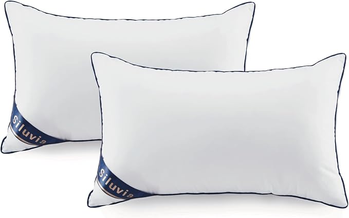 Siluvia Decorative 12x20 Pillow Inserts Set of 2 - Square Throw Pillows with 100% Cotton Cover for Sofa, Couch, and Bed - White