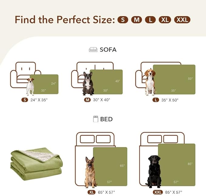 Lekereise Reversible Waterproof Dog Blanket, Super Soft Couch Cover for Dogs, Washable Leak-Proof Protector for Sofa Bed Car Seat, for Cats to Large Dogs (Green, 35" x 50")