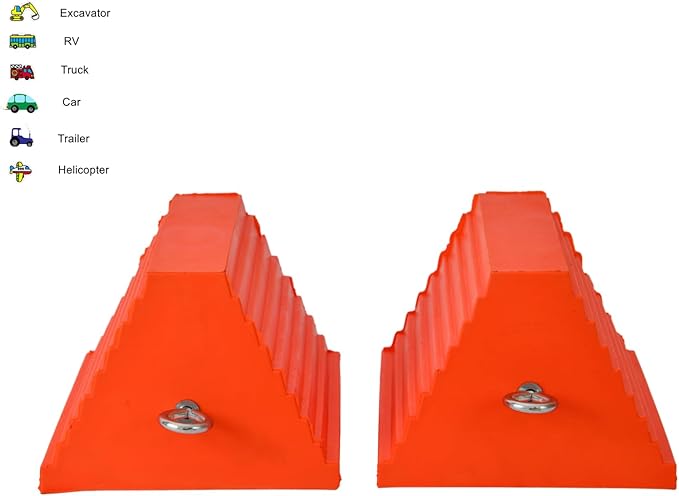 Wheel Chocks, Heavy Duty Wheel Chock with Handle，Rubber Wheel Chocks for Boat Trailers, RV, Truck, Camper, 2 Pack (Orange)