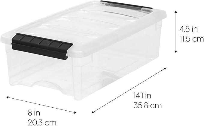 IRIS USA 6 Quart Stackable Plastic Storage Bins with Lids, 3 Pack - BPA-Free, Made in USA - See-Through Organizing Solution, Latches, Durable Nestable Containers, Secure Pull Handle - Clear/Black