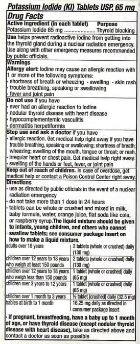 65mg Potassium Iodide Tablets (120 Pack) - Protects Your Thyroid from Nuclear Radiation Exposure