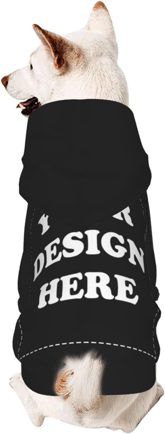 Dog Clothes, Custom Dog Hooded Sweatshirt, Personalized Pet Costume Robe Shirt with Text/Image/Club Name/Pet Shop Logo for Small Medium Large Dogs and Cats, Black, S