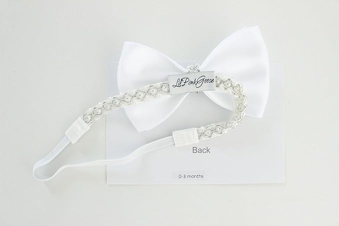 0-12 Newborn Baby Baptism Pearl Headband or Clip with Bow in WHITE Christening Headband with Satin Bow, Pearl Rhinestone Band (Pink(0-3Months), 1 Count (Pack of 1))