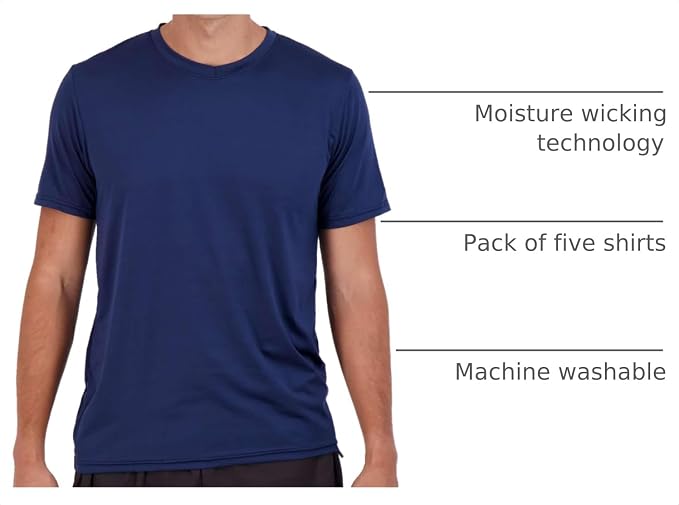 5 Pack Men's Dry Fit V Neck Gym Workout T Shirts Athletic Moisture Wicking | Cooling, Quick Dry, Breathable, Short Sleeve, Exercise, Cycling, Sports, Outdoor, Fitness, Golf, Crossfit, Hiking, Tennis