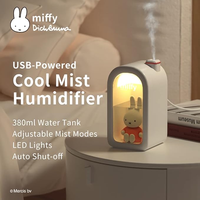 Mipow X Miffy Cool Mist Humidifier - Ultrasonic Quiet, Mini Cute Humidifier with Night Light, 380ml Humidifiers for Bedroom/Babies Nursery/Office