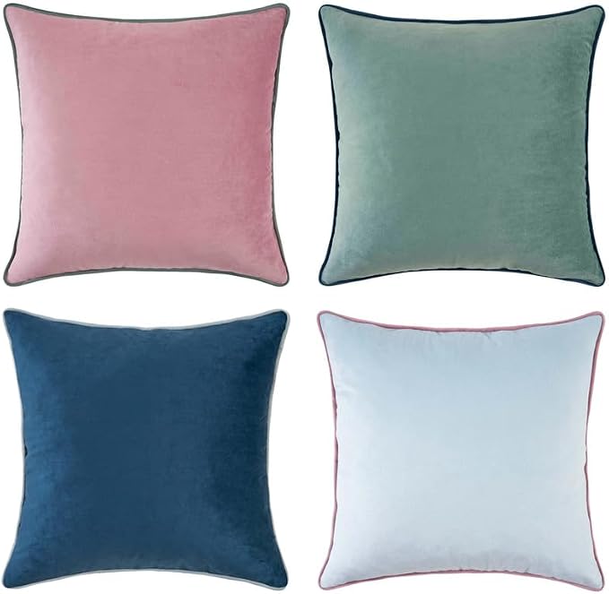 MONDAY MOOSE Decorative Throw Pillow Covers Cushion Cases, Set of 4 Soft Velvet Modern Double-Sided Designs, Mix and Match for Home Decor, Pillow Inserts Not Included (16x16 inch, Pink/Blue)