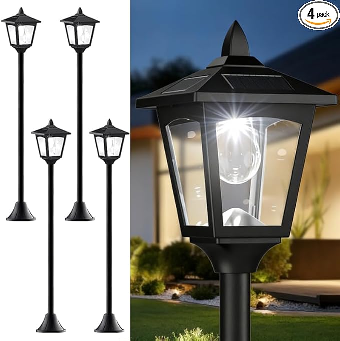 Solar Lamp Post Lights Outdoor 4-Pack, 40'' Waterproof Solar Post Lights with Dusk to Dawn Sensor, Vintage Solar LED Pole Lights for Garden Yard Pathway Driveway Patio