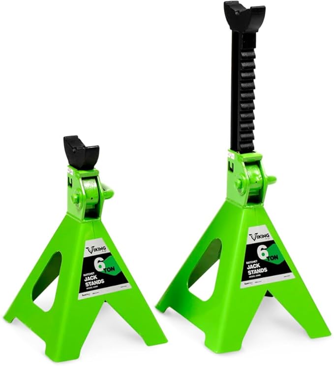 AFF Viking 6 Ton Jack Stand Set - Heavy Duty Ratchet Style Jack Stands - Pair