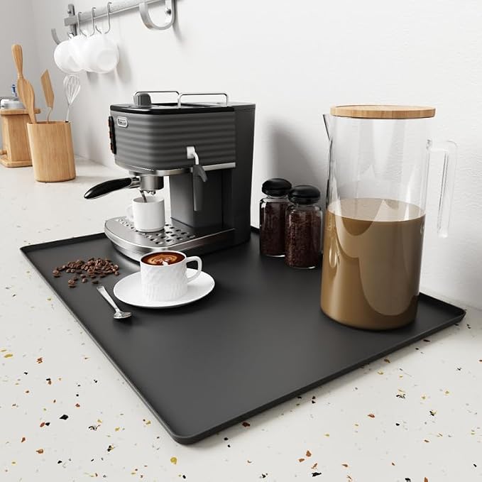 Silicone Grill Coffee Mat, Side Shelf Spatula Mat with Drip Pad - Flat Top Grill Smoker Accessories for Coffee, Bar, BBQ, Cooking, Countertop, Bar Grill Accessories Heat Resistant