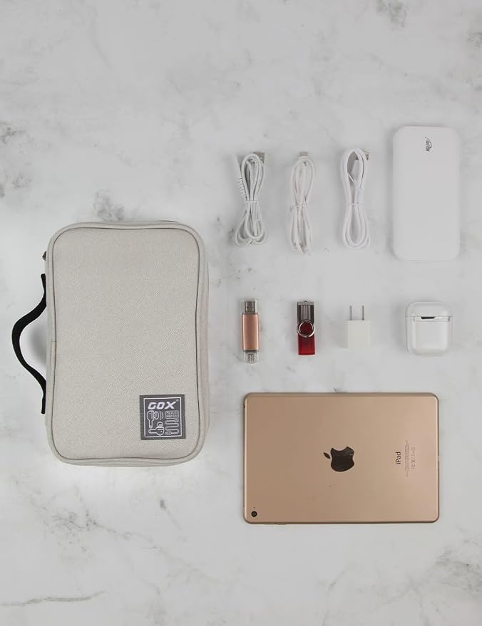 GOX Cable Organizer Pouch ��� Case for Chargers and Cords, Cord Organizer Travel Black, Small Cable Organizer Bag for Earbuds & Tech Accessories(BEIGE-Large)