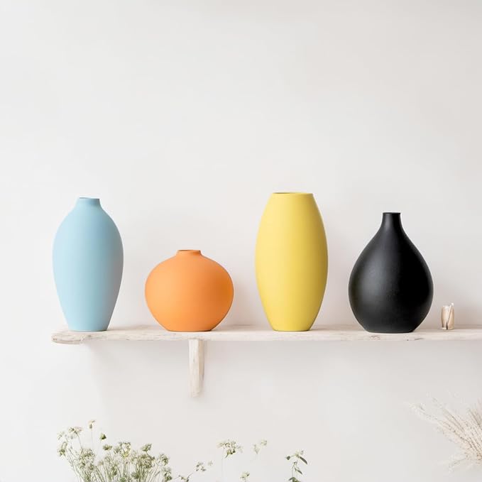 Small Ceramic Matte Vase Set 4 for Modern Home Decor Flower Decoration Office,Bookdesk, Bookshelf, Centerpieces, Tables, Living Room, Dining Table, Bedroom Shelf Entryway Ornament Gift