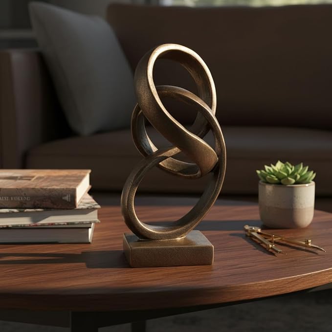 10" Modern Abstract Ribbon Decorative Sculpture, Knot Sculptures,Home Decor,Coffee Table Statues,Dining Living Room Desk Decor（Bronze Colored）