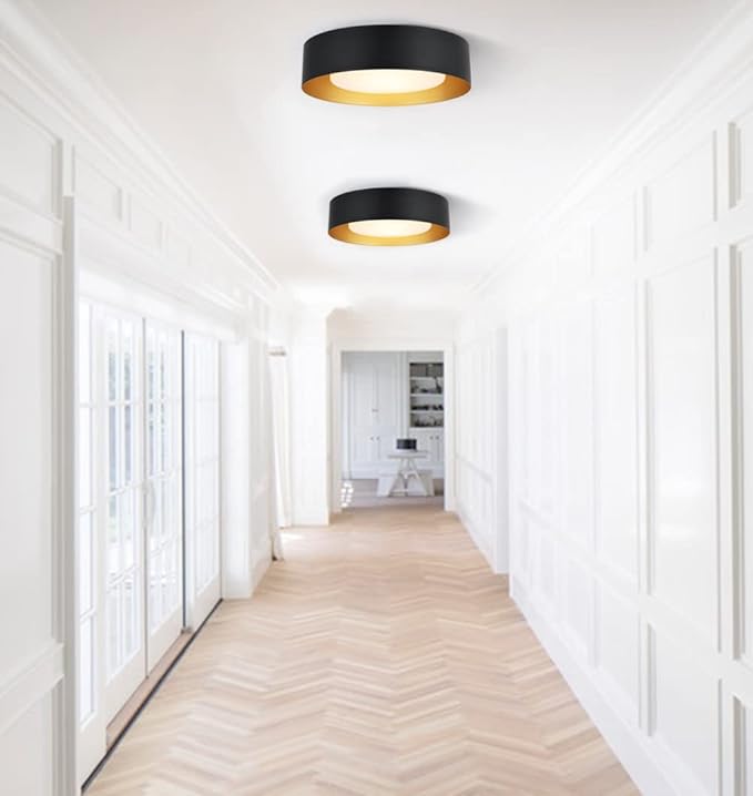 Modern Flush Mount Ceiling Light,Minimalist Close to Ceiling Lighting Fixture,Black and Gold Flush Mount Light Fixture forBedroom,Entry, Hallway,Balcony, Bathroom (16.5'')