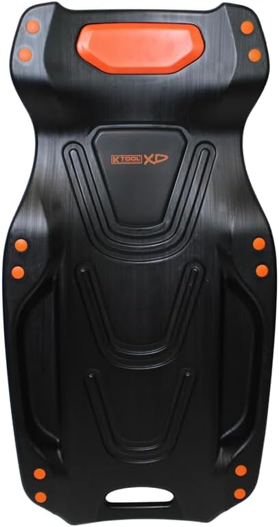 K Tool International XD74942 42" Automotive Creeper: High-Density Polyethylene Body, 440lb Capacity, Six 3" Swivel Casters, Ergonomic Head/Neck Pads, Dual Tool Trays, Low Profile Garage Design