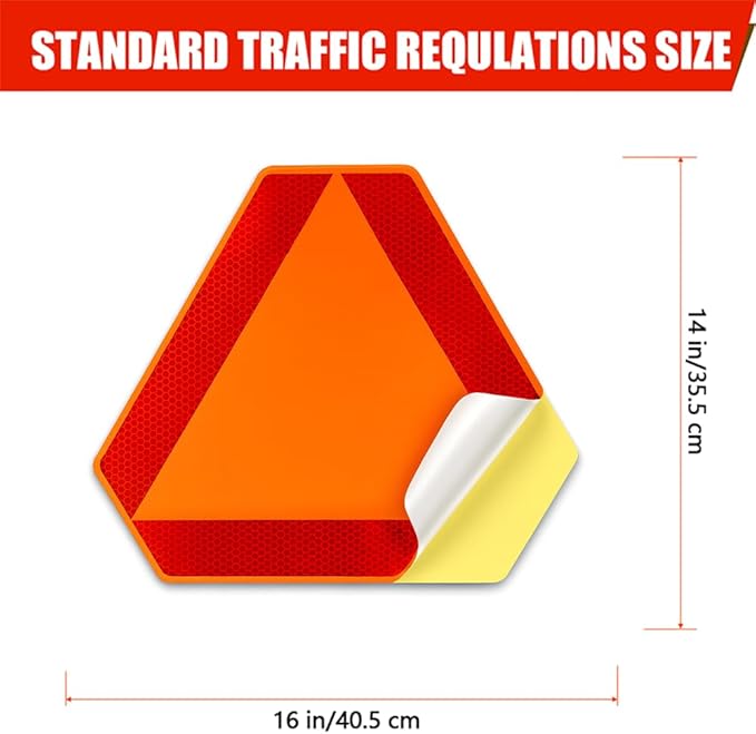 Sticky Slow Moving Vehicle Triangle Sign,Golf Cart Orange Triangle Signs,14"x16"Diamond Grade Reflective for Golf Cart