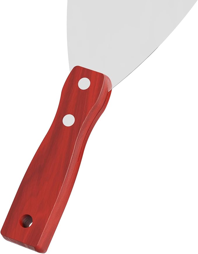 Putty Knife, 2PCS Stainless Steel Scraper Tool, Wooden Handle Metal Spackle Knives for Drywall, Decals, Wall Paper, Floor Tile, Patching, Painting, Taping, Putty knife (4"/100mm)