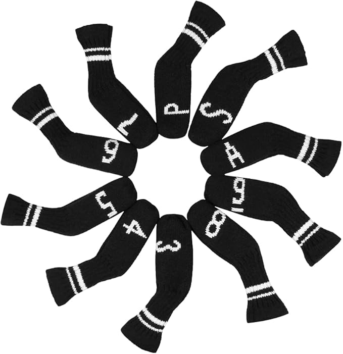 Scott Edward 1/7/10 Pcs Knitted Golf Club Head Covers for Irons Wedge Cuteness and Basically Socks Shape Washable Golf Club Head Protector on Classic Stripes Style，Double Sided Customization