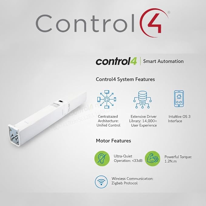 Control4 Native Smart Motorized Curtain Track Kit, 4000mAh Battery Automatic Curtain Opener, Pre-assembled Electric Rail for S-Fold Ripple Fold, Remote Support (3 meters (118.1 inches))