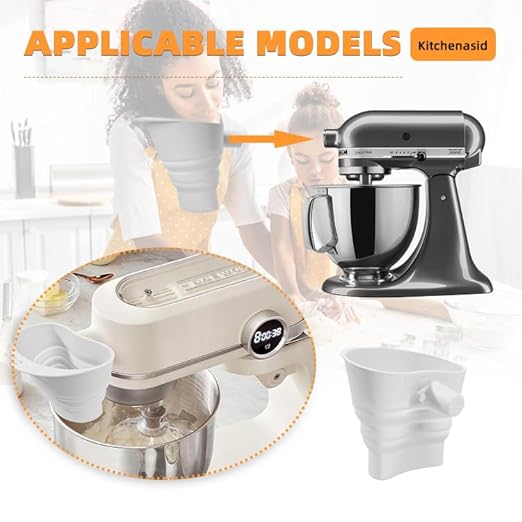 Flour Funnel for Kitchen Aid&Cream Scraper Set, Silicone Food-Grade | Stand Mixer | Leak-Proof Large Capacity Collapsible Design (red, Ordinary * 2+ Cream Scraper Set)