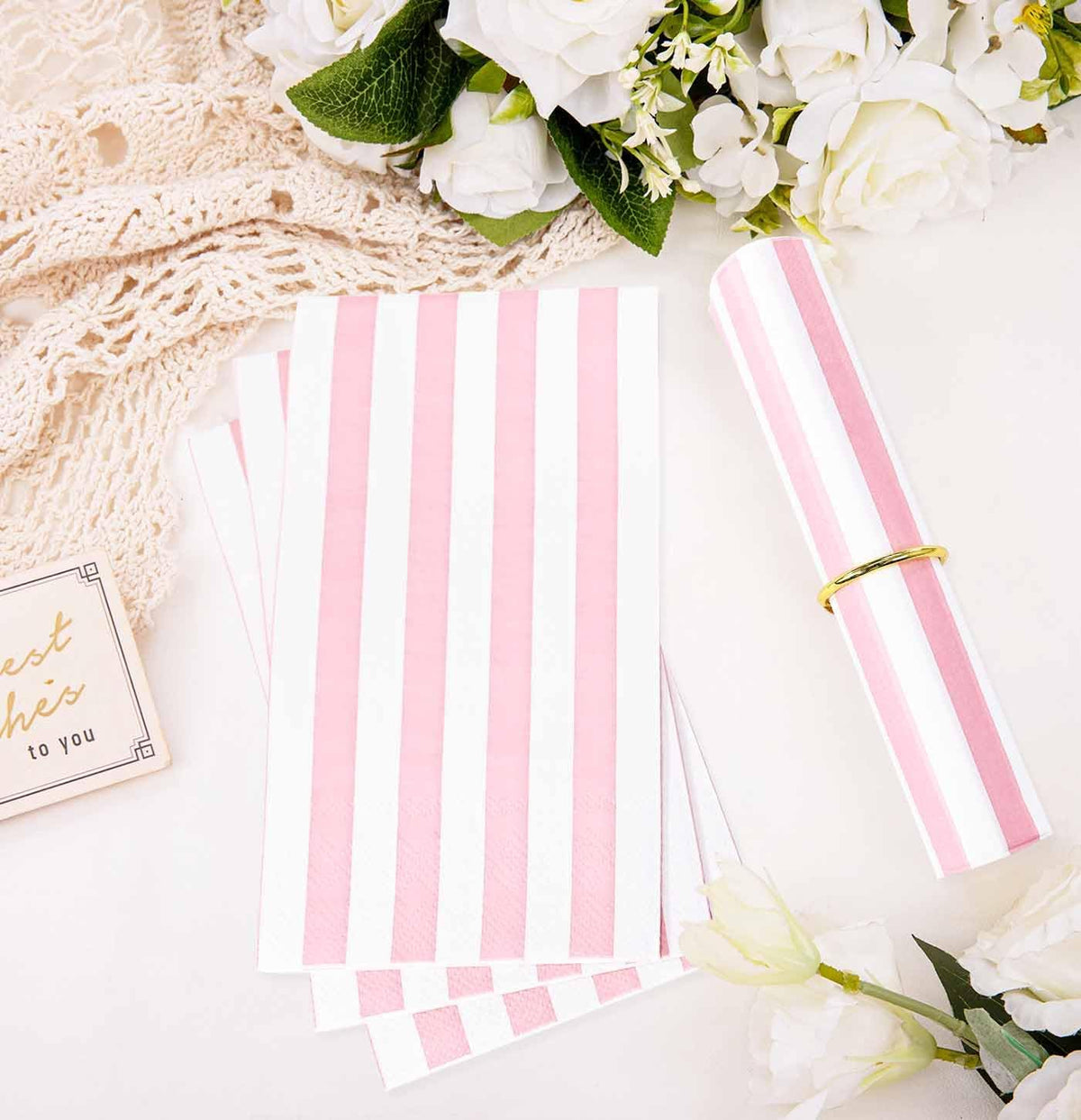 HEIPINIUYE 25 Pieces 3-ply Striped Paper Napkins Light Pink and White Guest Towels Disposable Hand Towels for Bathroom Wedding Birthday Baby Shower Dinner Napkins Disposable