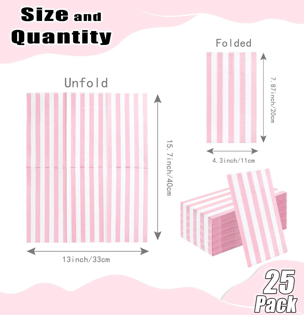 HEIPINIUYE 25 Pieces 3-ply Striped Paper Napkins Light Pink and White Guest Towels Disposable Hand Towels for Bathroom Wedding Birthday Baby Shower Dinner Napkins Disposable