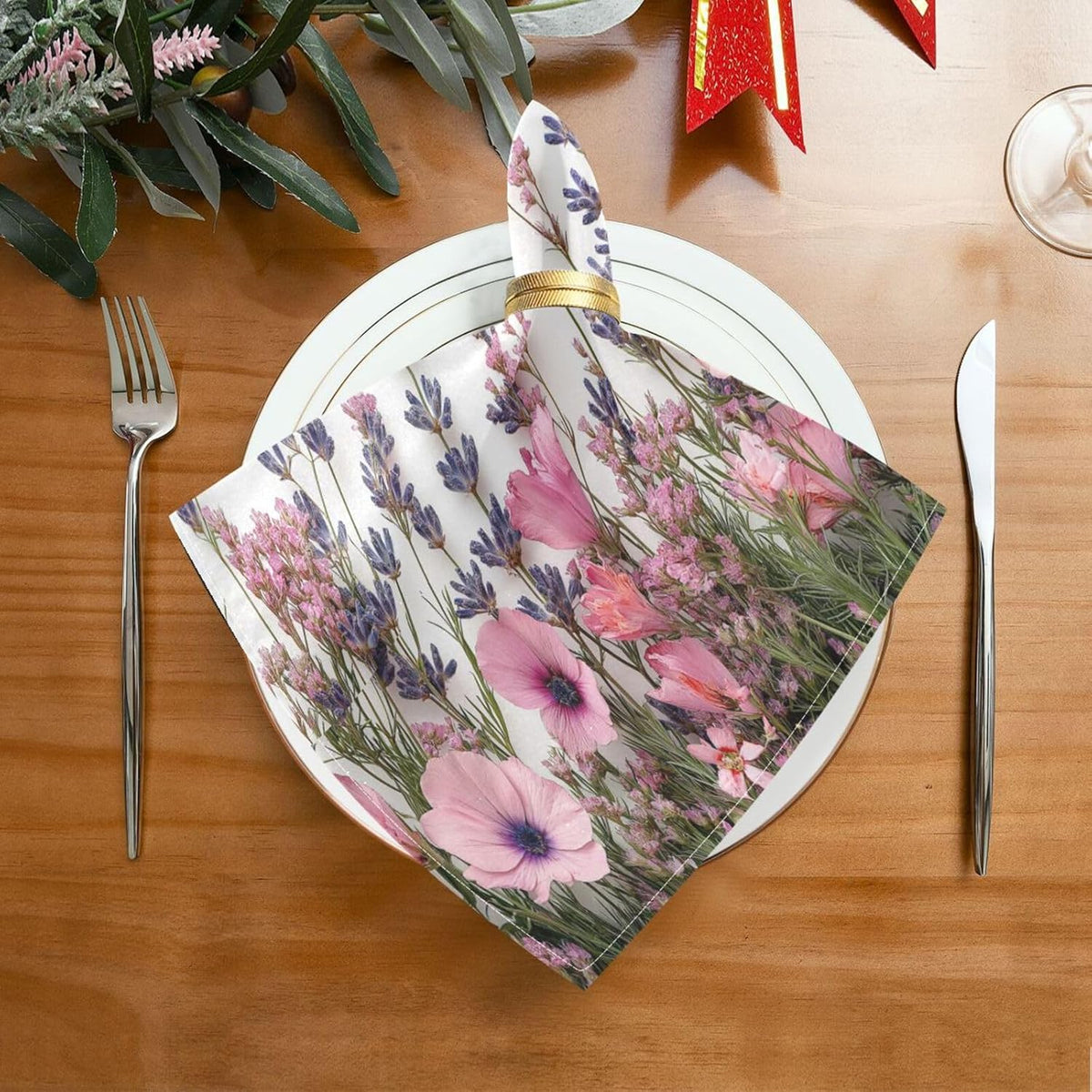 Blueangle Pink Wild Flowers Cloth Napkins, Set of 1,20x20 Inch Heavy Duty Fabric for Holiday Parties & Dinner Table Decor（11）