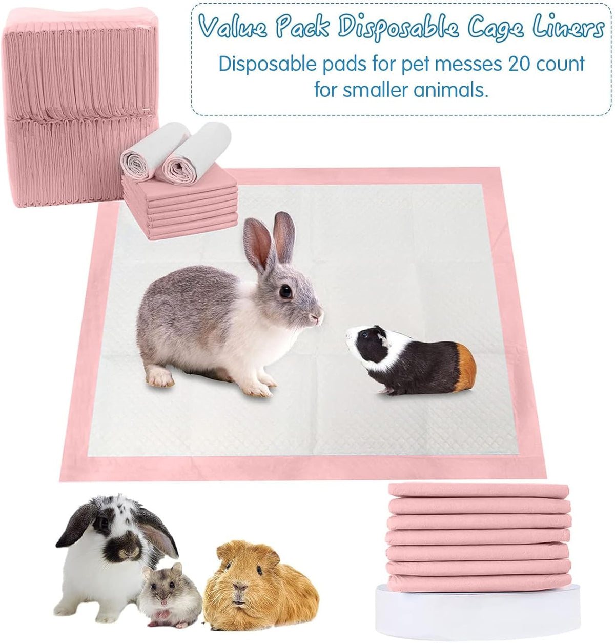 Rabbit Pee Pads 20 Pcs 18"× 13" Disposable Cage Liners Leak-Proof Super Absorbent Potty Training Pad for Puppy Guinea Pigs Hedgehog Hamsters Chinchillas Cats and Other Small Animals