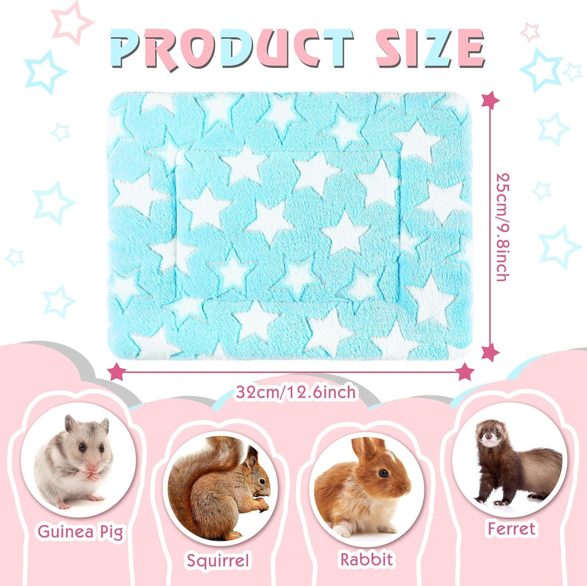 Haull 4 Pcs Waterproof Guinea Pig Bedding Soft Dog Cat Bed Crate Mat Small Animal Plush Cage Liners Rabbit Bunny Kennel Pad Reversible Cozy Pee Thickened Hamster Pad(Cute Star,13 x 10 Inch)