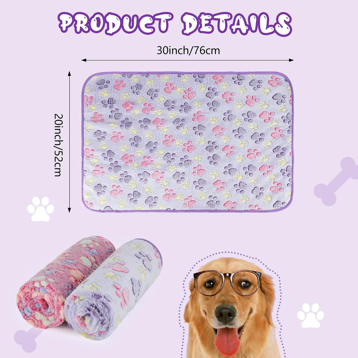 YUEPET Waterproof Dog Blankets, 2 Pack Washable Dog Blankets for Bed Couch Sofa Protector Fleece Flannel Puppy Blanket Soft Plush Reversible Throw Blanket for Small Medium Dog Cat 30"×20"(Purple+Pink)