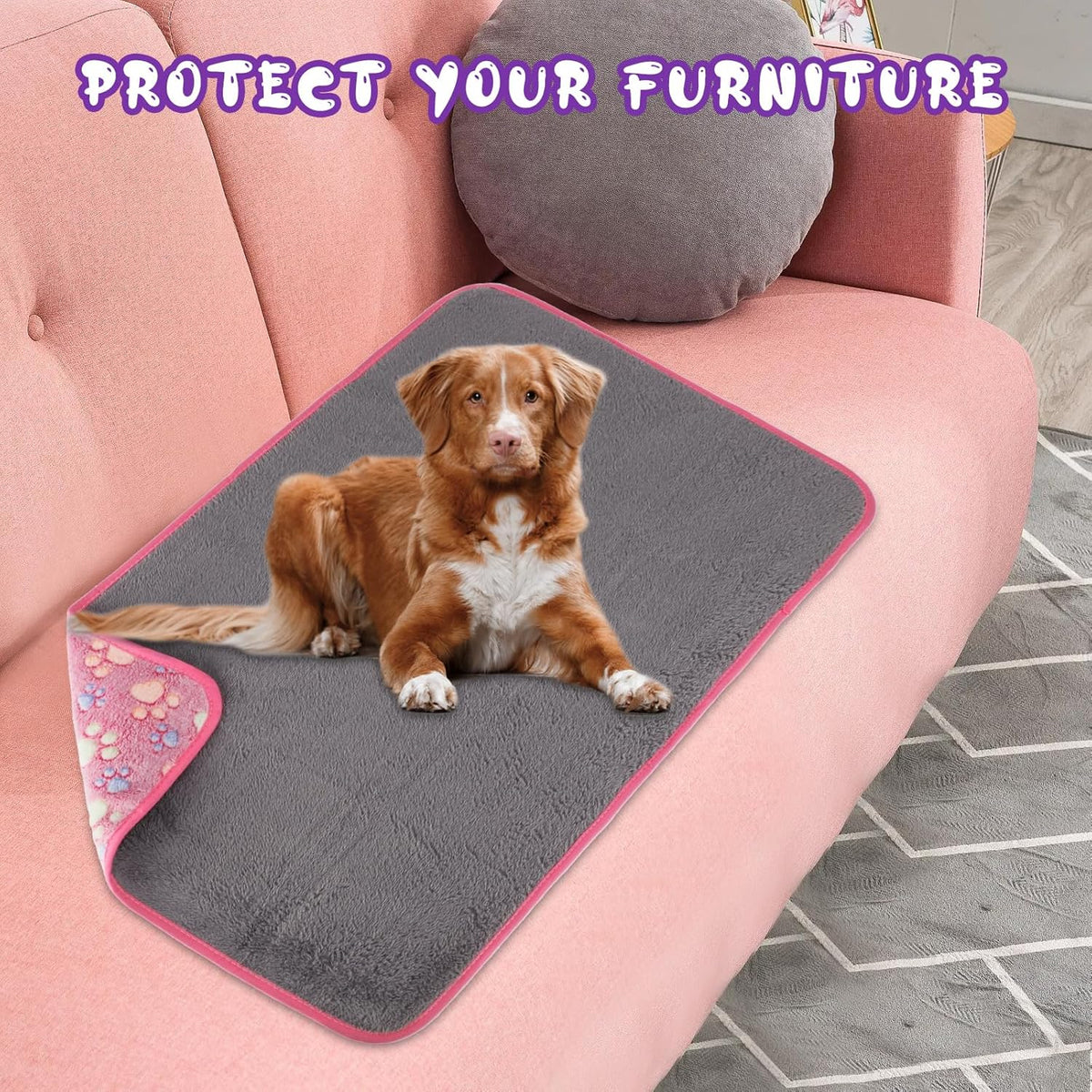 YUEPET Waterproof Dog Blankets, 2 Pack Washable Dog Blankets for Bed Couch Sofa Protector Fleece Flannel Puppy Blanket Soft Plush Reversible Throw Blanket for Small Medium Dog Cat 30"×20"(Purple+Pink)