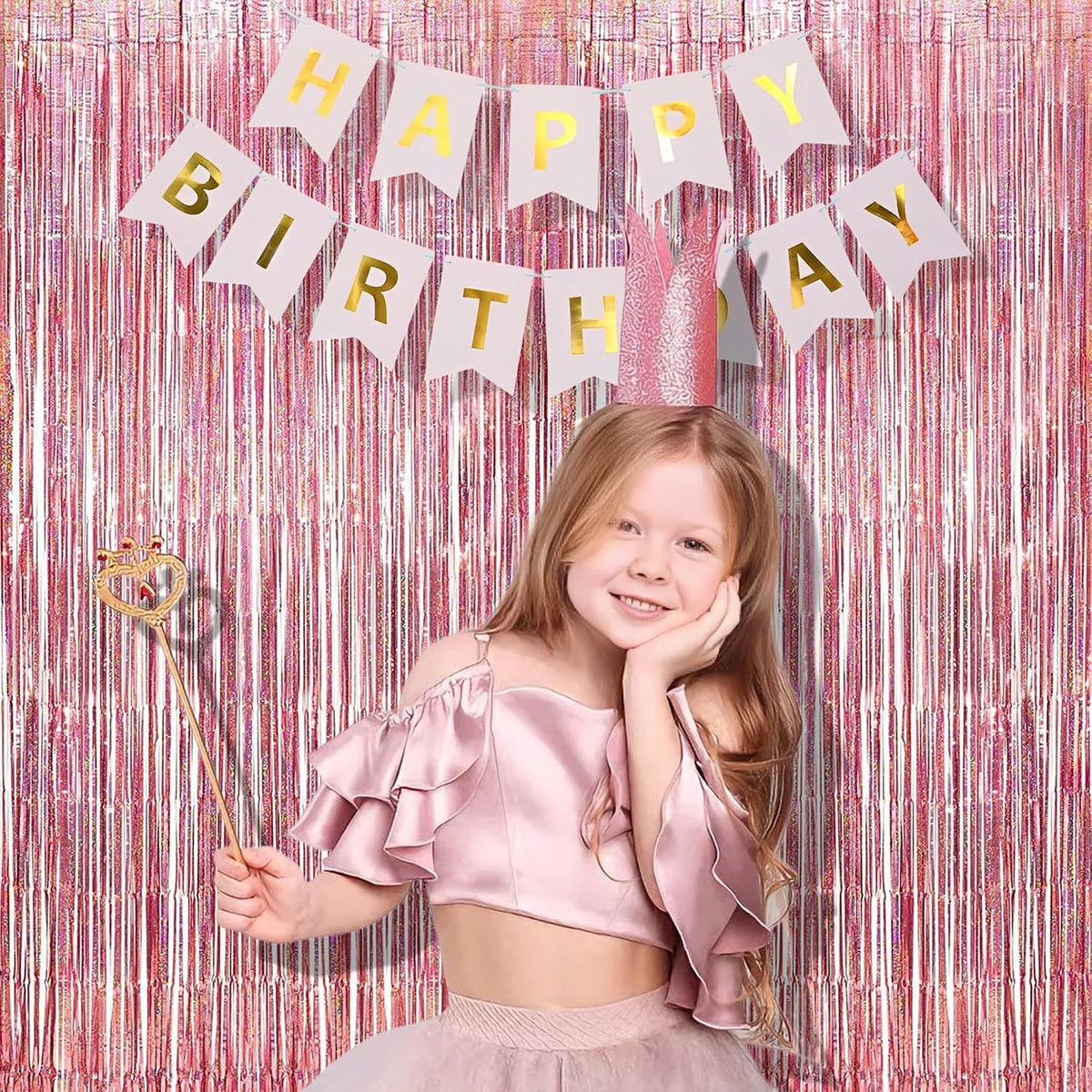 Rose Gold Tinsel Foil Fringe Curtains | Holidays Party Backdrop
