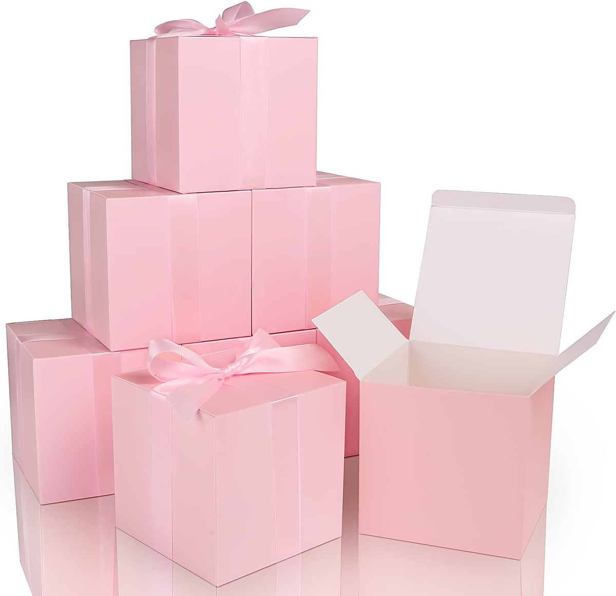 Small Gift Boxes 25 Pack 6x6x6 in Pink Gift Box with Ribbons