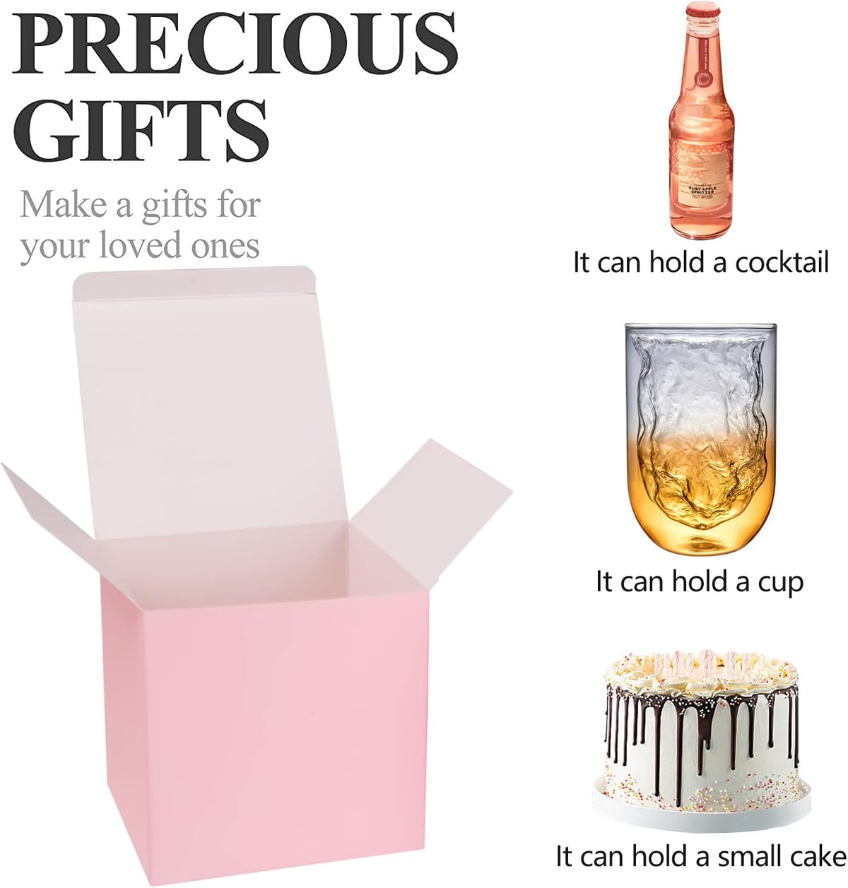 Small Gift Boxes 25 Pack 6x6x6 in Pink Gift Box with Ribbons
