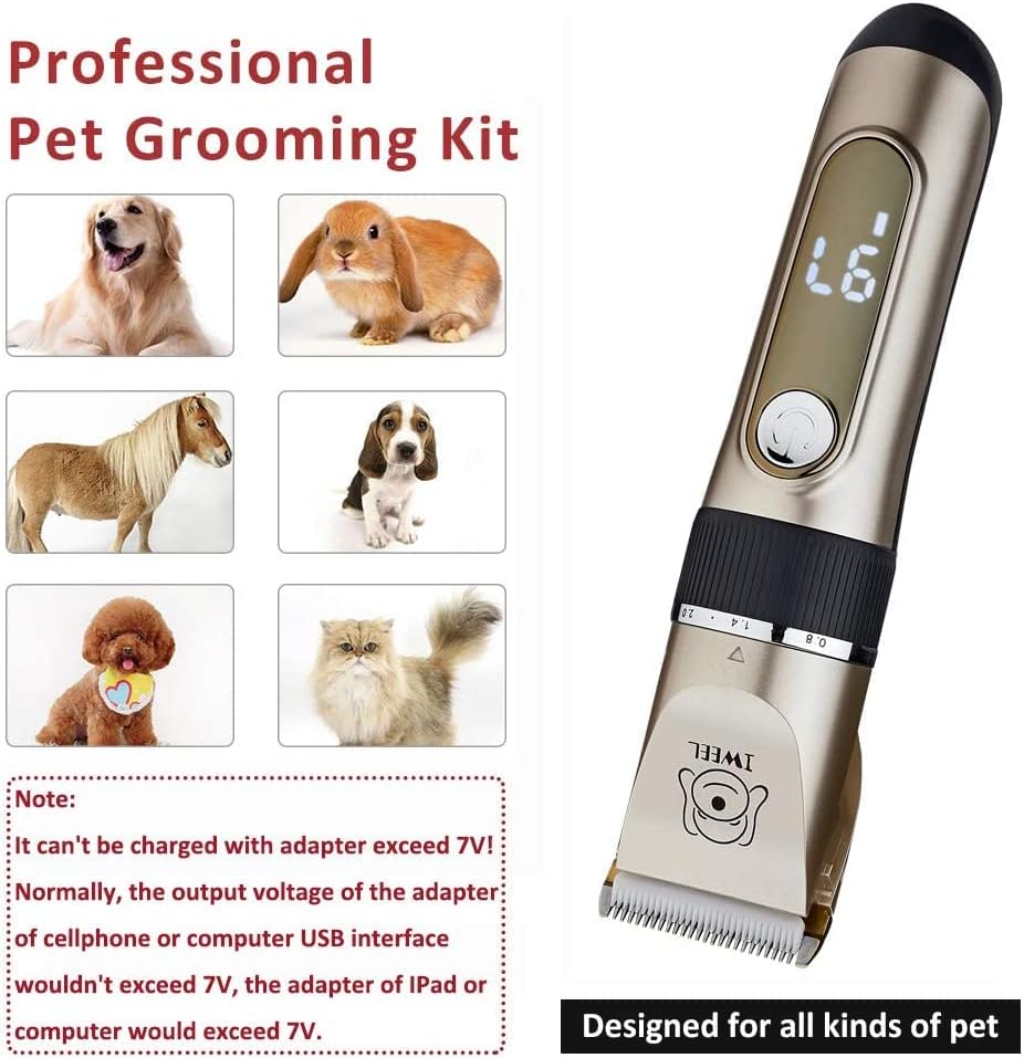 IWEEL Dog Clippers, 2-Speed Professional Rechargeable Cordless Cat Shaver and Low Noise Water Proof Electric Dog Trimmer Pet Grooming Kit Animal Hair Clippers Tool with Scissors Combs