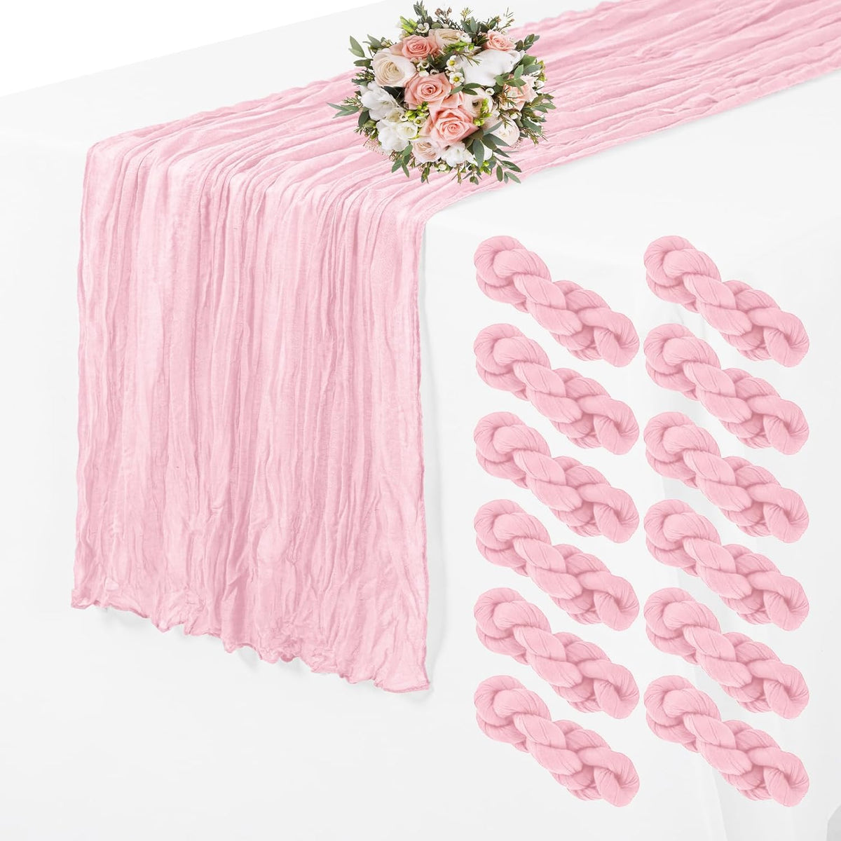 12 Pack Light Pink Table Runners 35x70in Cheesecloth Table Runner