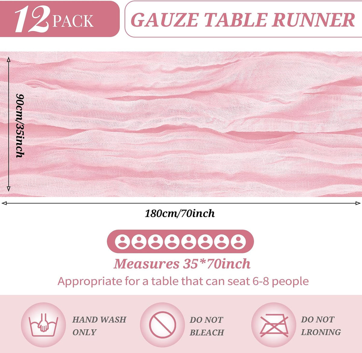 12 Pack Light Pink Table Runners 35x70in Cheesecloth Table Runner