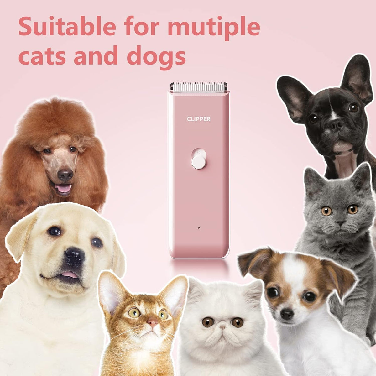 Pink Dog Cat Clippers, Home Professional Cordless Cat Grooming Tools for Dog Thick Coat Clippers, Low Noise Pet Hair Trimmer Kits with 9-Pieces