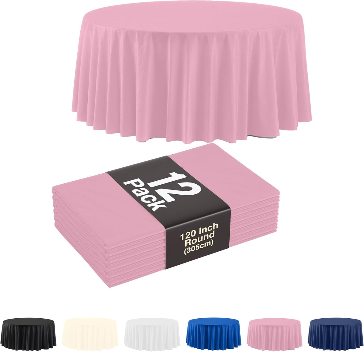 Pack of 12 Pink Plastic Table Cloth - Size: 120 Inch Round Disposable Tablecloth for Parties - Ideal for for Birthdays, Parties, Summer & More