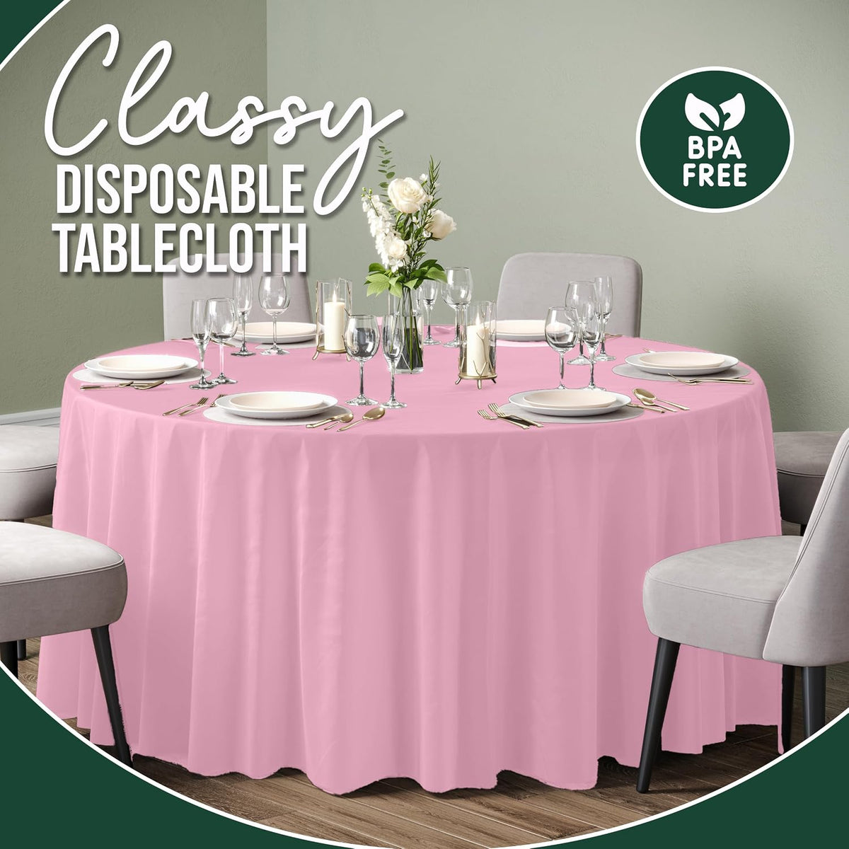 Pack of 12 Pink Plastic Table Cloth - Size: 120 Inch Round Disposable Tablecloth for Parties - Ideal for for Birthdays, Parties, Summer & More