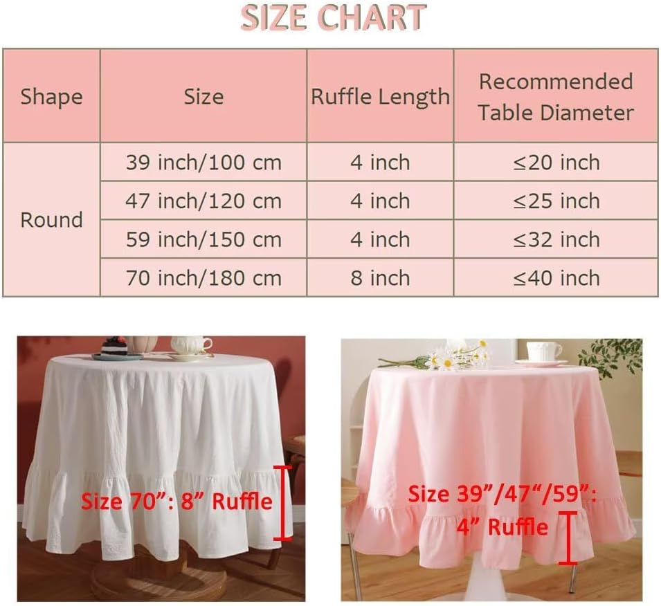 Ruffled Gingham Tablecloth Round Check Striped Washed Cotton Table Cloth