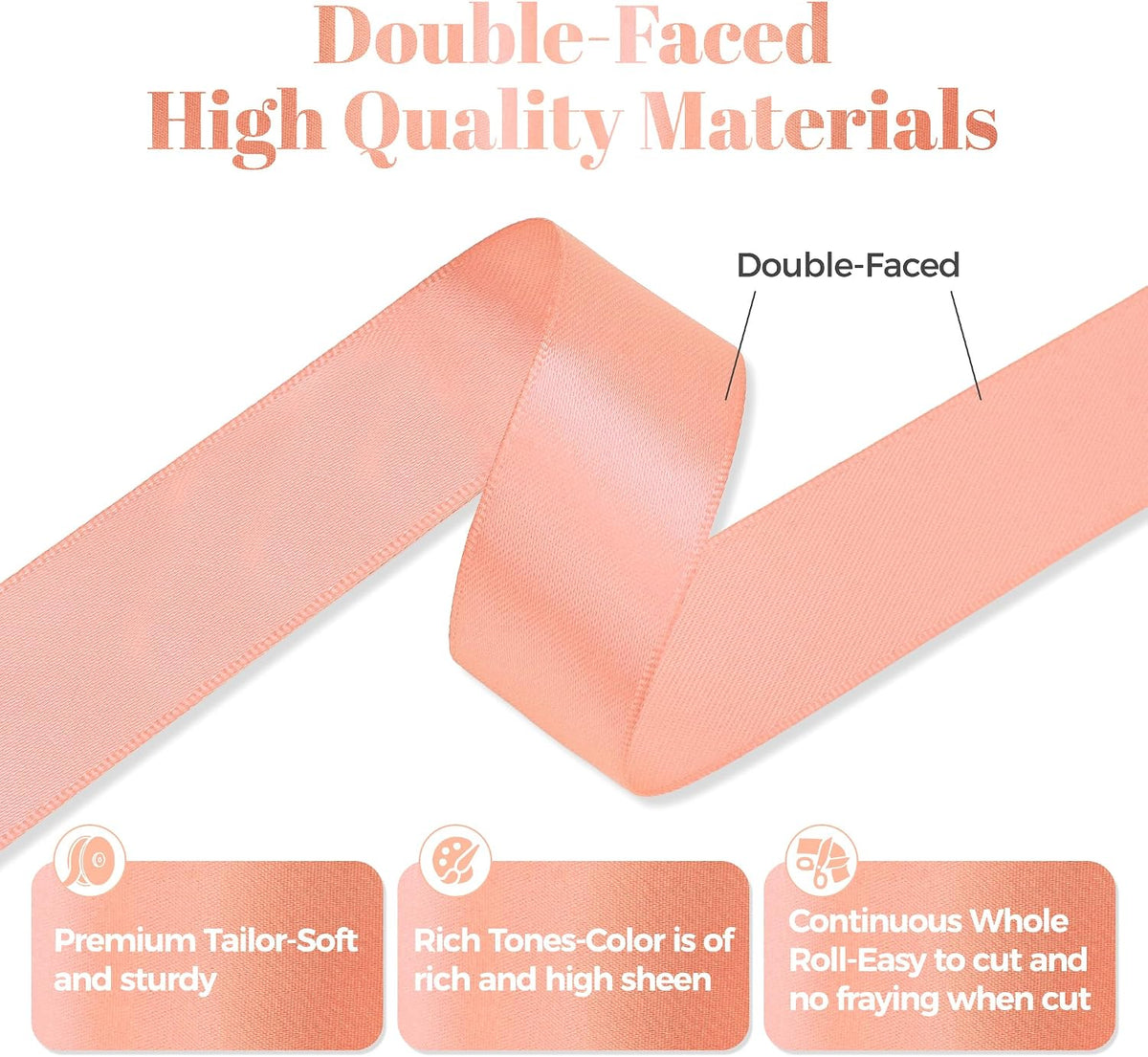 Peach Satin Ribbon, Double Faced 7/8 Inch X 50 Yards, Premium Satin Ribbon for Gift Wrapping, Crafts, Hair Bow Making, Sewing, Flower Bouquet, Wedding Party Decor