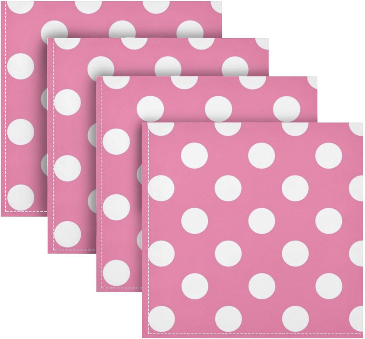 Pink Polka Dots Cloth Napkins Set of 4, 20x20 Inch Reusable Polyester Dinner Napkins, Soft Washable Table Napkins for Wedding Party Holiday Kitchen Decor