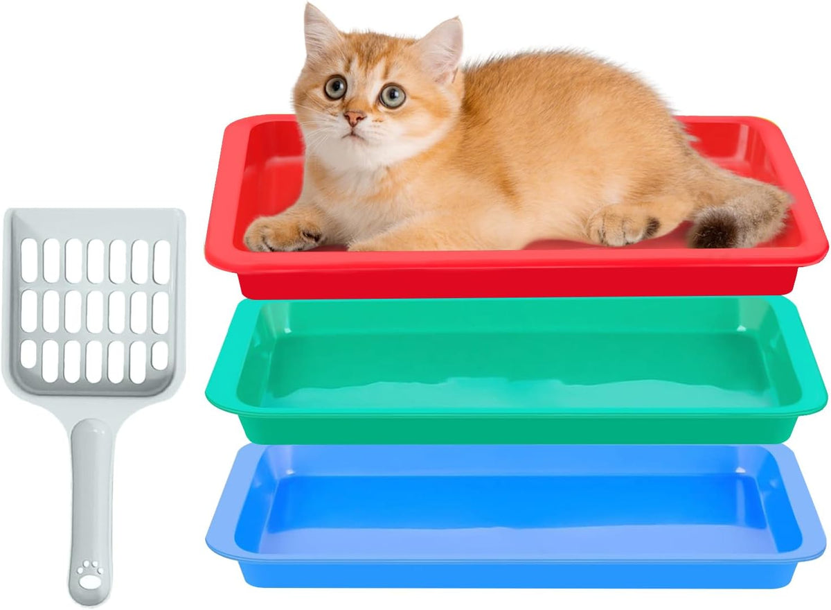 3 Pcs Kitten Litter Box with 1 Scoop,9.6" Plastic Portable Nonstick Small Litter Pan Low Entry Waterproof Bunny Cat Litter Box,Multi Color Litter Tray Travel Toilet for Small Pet Guinea Pig Rabbit